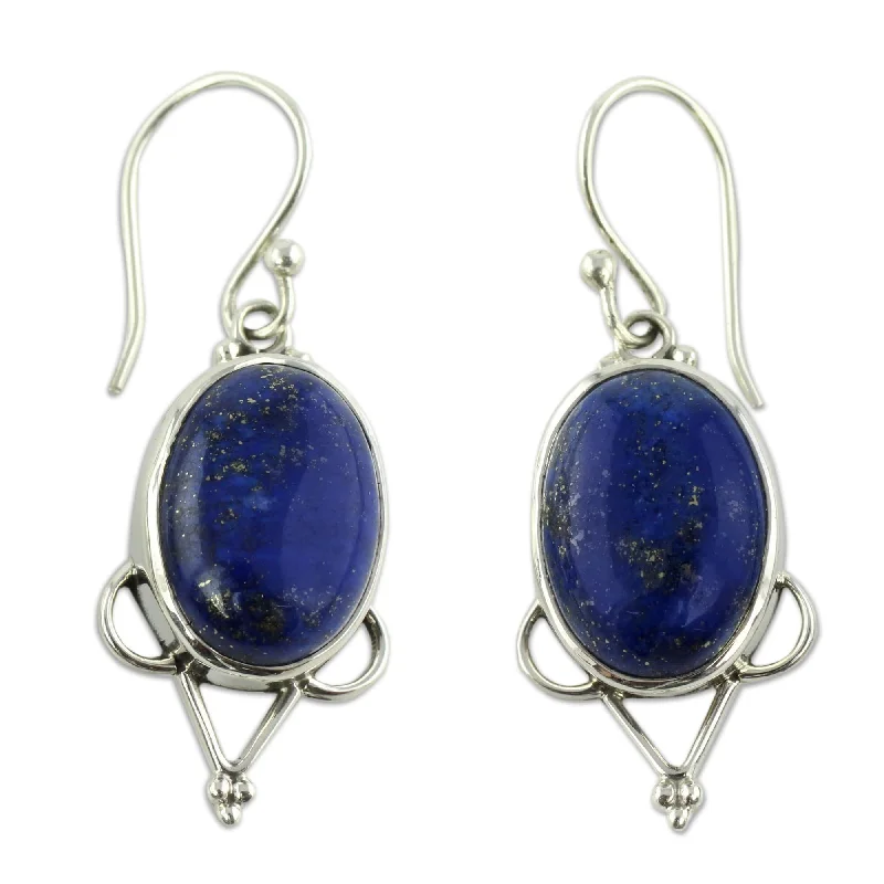 Handmade Sterling Silver 'Constellations' Lapis Lazuli Earrings (India)