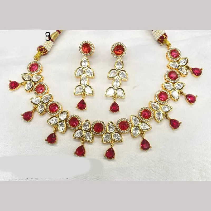 Amoliya Jewels Gold Plated Polki Kundan Stone Necklace Set