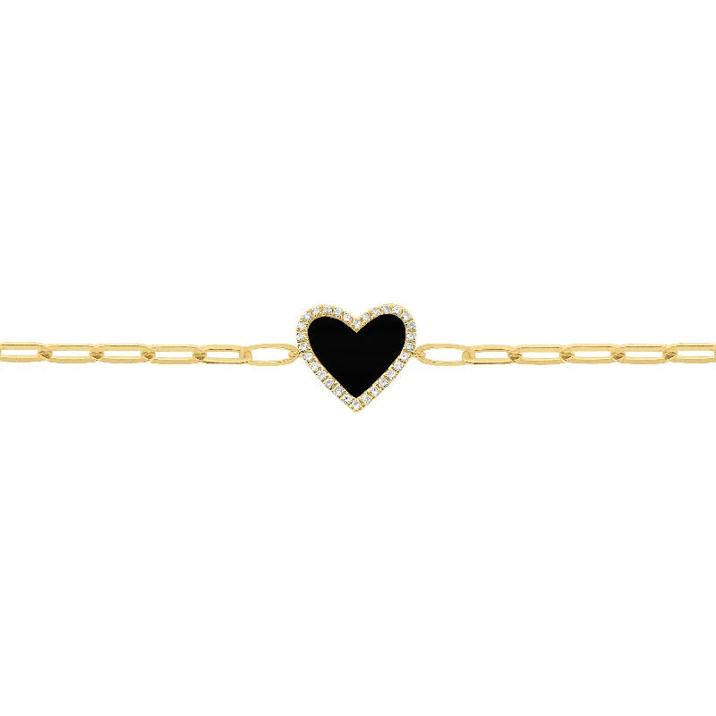 14K GOLD DIAMOND AND BLACK AGATE HAILEY HEART CHAIN BRACELET