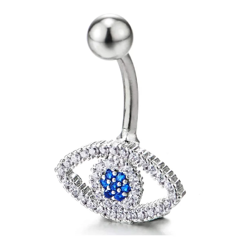 Cubic Zirconia Pave Evil Eye Belly Chain Belly Button Ring Body Jewelry Piercing Navel Ring