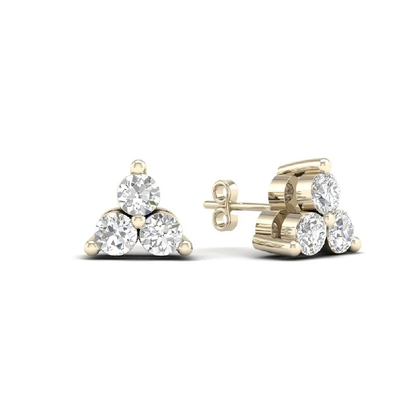 De Couer 10k Yellow Gold 1/2ct TDW Diamond Three Stone Stud Earrings