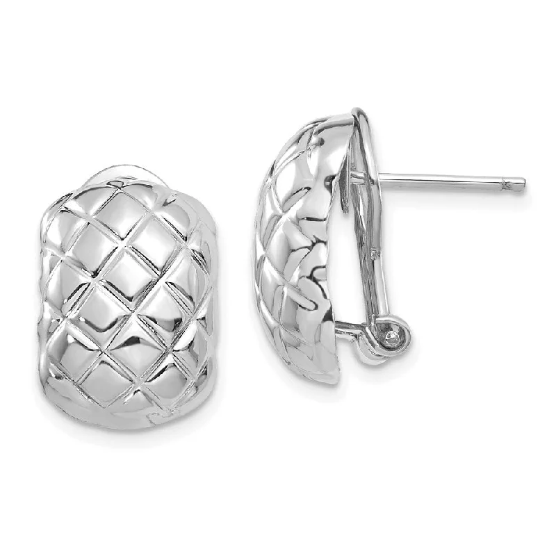 Diamond2Deal 14K White Gold Polished Quilted Omega Back Dangle Earrings (L- 17 mm, W- 11 mm)