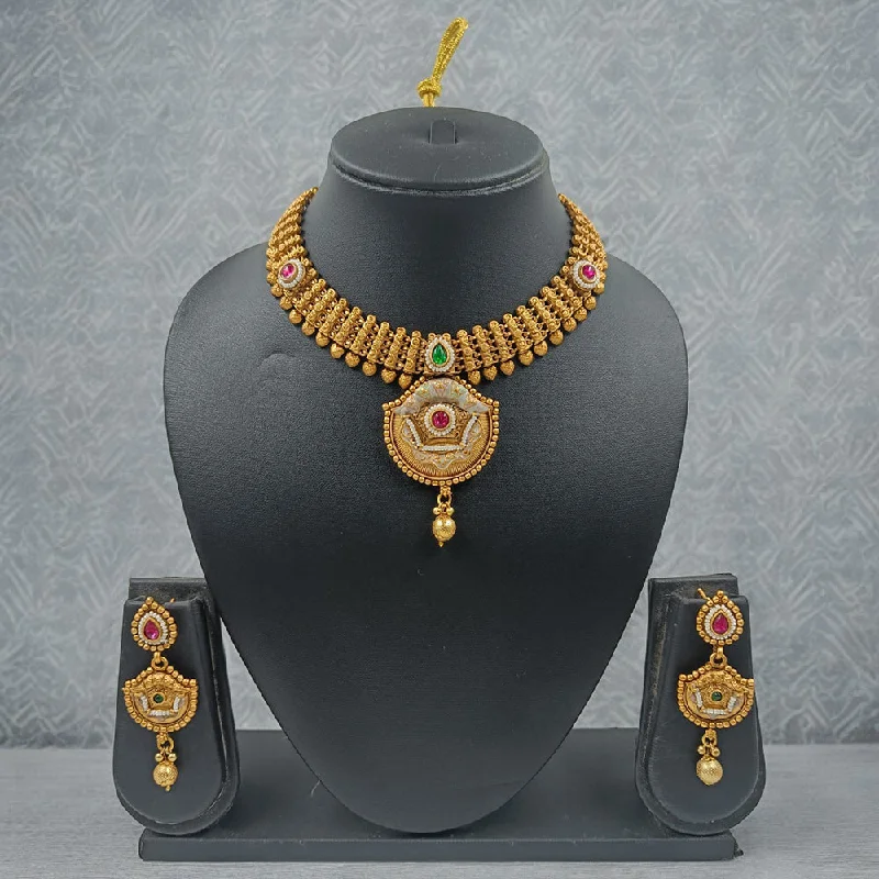 Gehana Mahal Copper Gold Pota Stone Choker Necklace Set