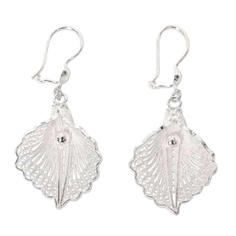 Sterling Silver Filigree Dangle Earrings, 'White Mustard' (Indonesia) - 2*0.9