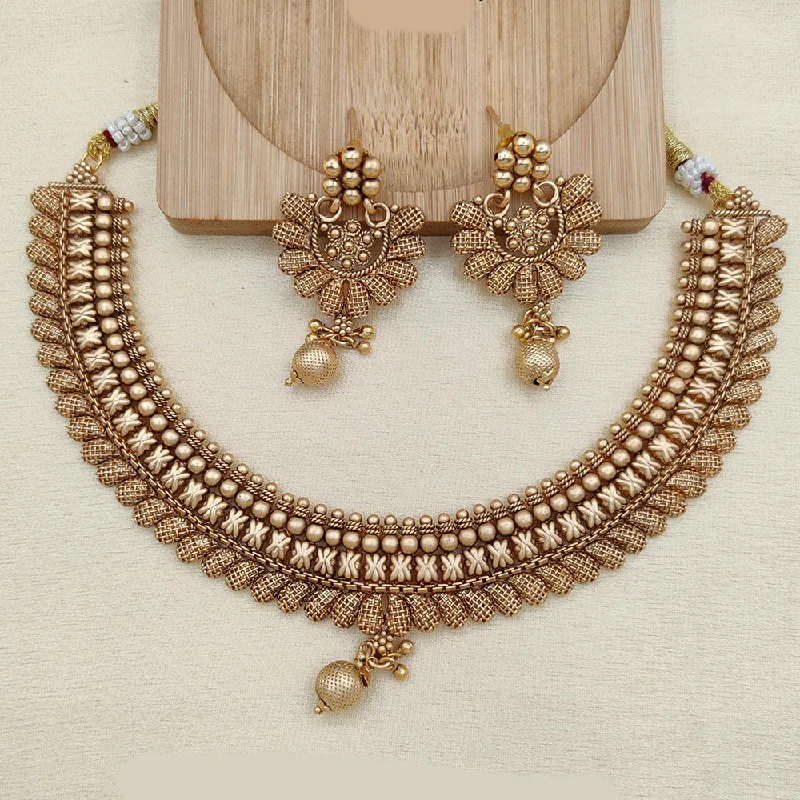 Jewel Addiction Copper Rajwadi Finish Pota Stone Necklace Set