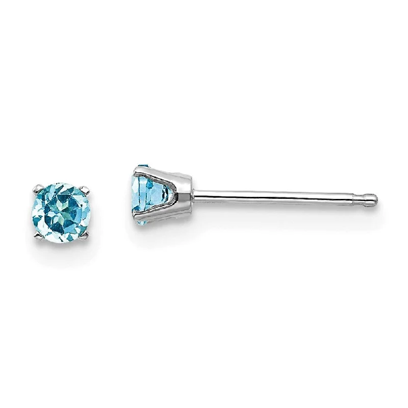 14k White Gold Blue Gemstone Stud Earrings (L-3 mm, W-3 mm)