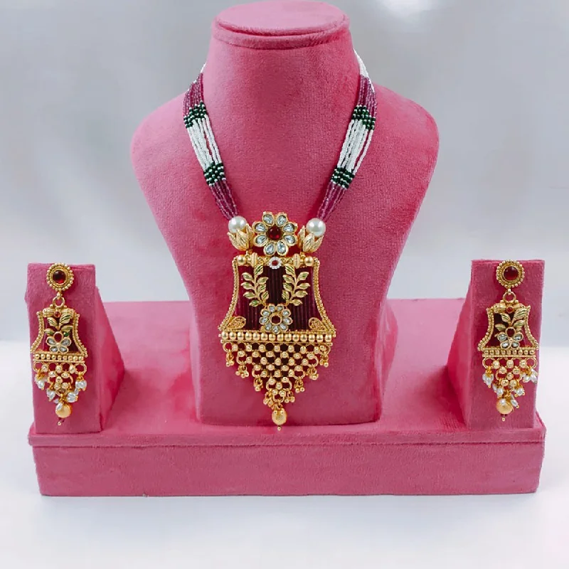 Akruti Collection Gold Plated Kundan Stone And Pearls Necklace Set