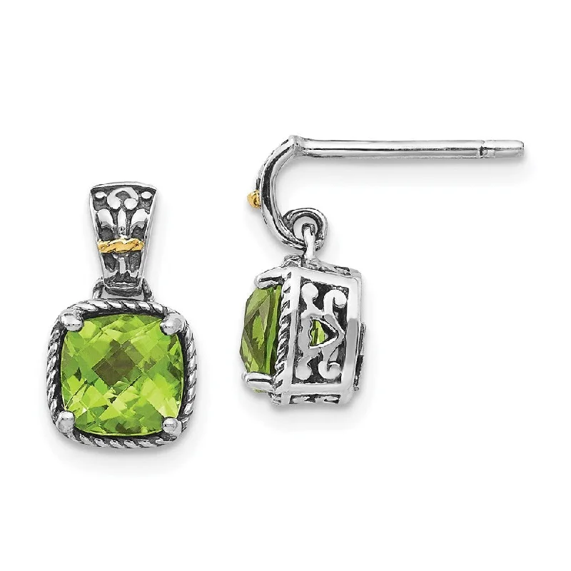 925 Sterling Silver Peridot Dangle Earrings (L-14 mm, W-12 mm)