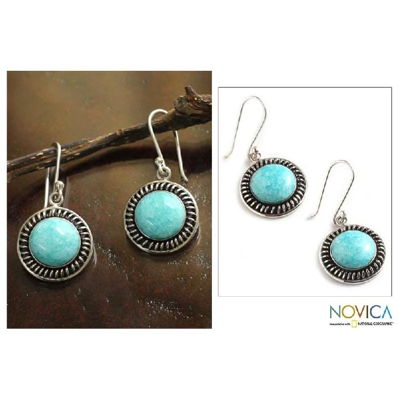 Handmade Sterling Silver 'Andean Moon' Dangle Amazonite Earrings (Peru)