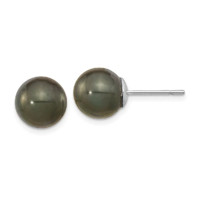 14k White Gold Saltwater Cultured Tahitian Pearl Stud Earrings (L-10 mm, W-11 mm)