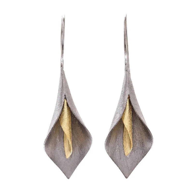 NOVICA Dark Lily, Gold accented rhodium plated sterling silver drop earrings - 2*0.6