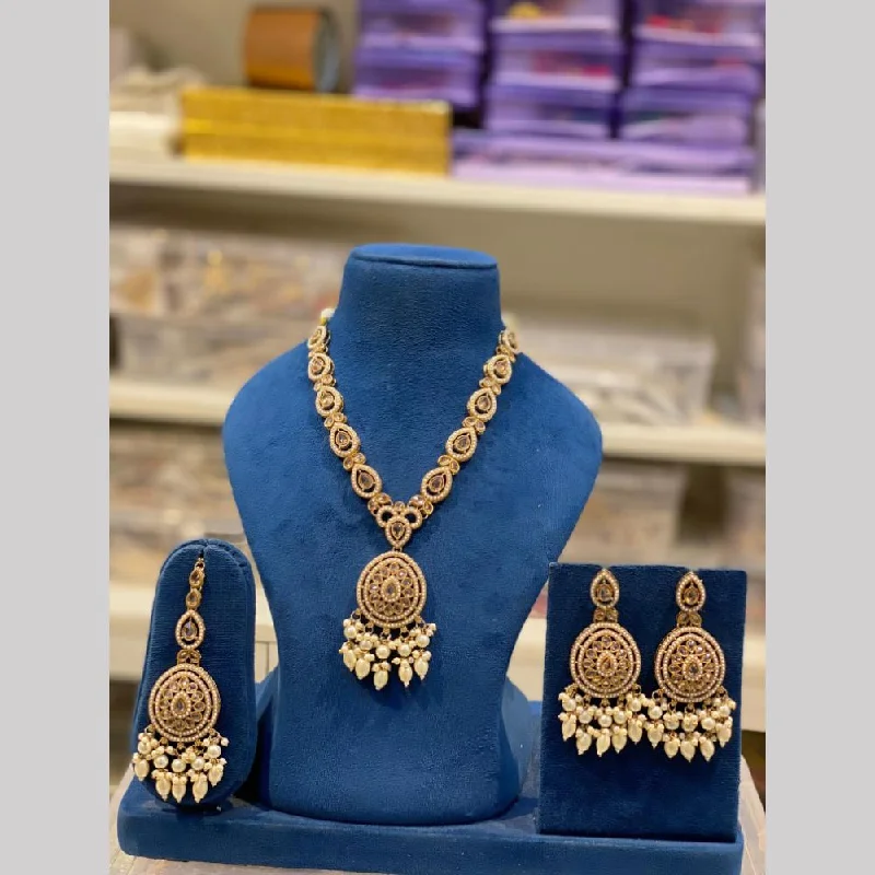 Hira Collections Gold Plated Kundan Stone And Pearls Necklace Set