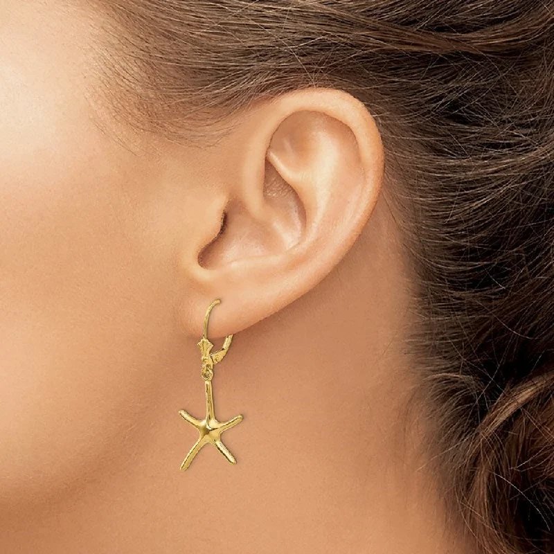 Diamond2Deal 14K Yellow Gold Dancing Starfish Dangle Earrings (L- 36.25 mm)