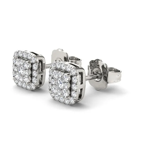 De Couer 10k White Gold 1/2ct Diamond Cushion Shape Stud Earrings