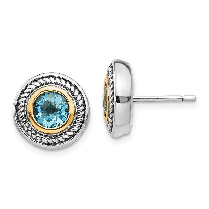 Sterling Silver w/14k Blue Topaz Earrings