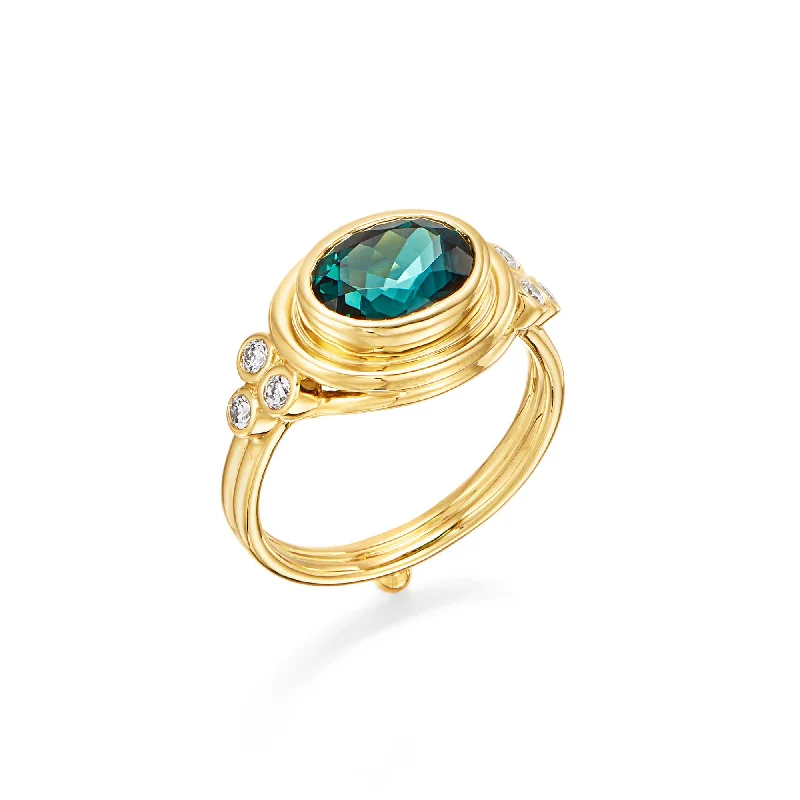 18K Indicolite Classic Temple Ring