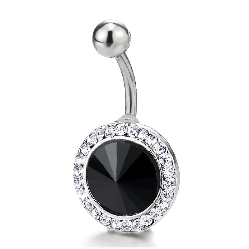 Surgical Steel Belly Button Ring Body Jewelry Piercing Ring Navel Ring with CZ and Spiked Onyx