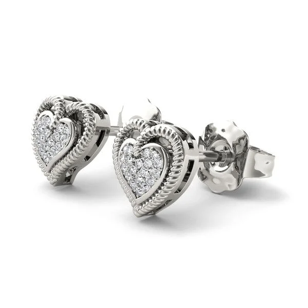 De Couer IGI Certified 10k White Gold 1/10ct Diamond Heart Shape Earrings