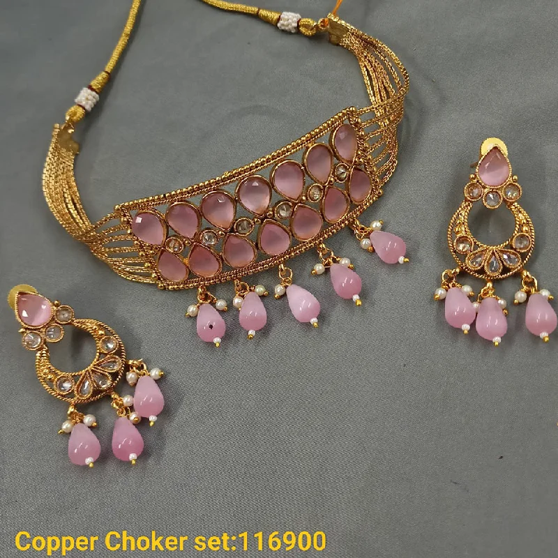 Padmawati Bangles Copper Gold Plated Crystal Stone & Beads Choker Necklace Set