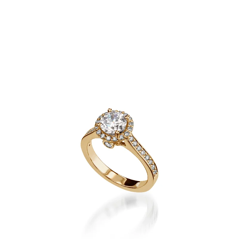 Satin Round Yellow Gold  Engagement Ring