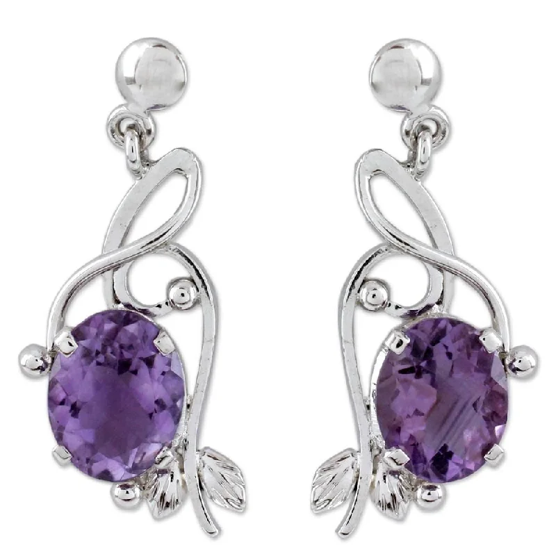 Sterling Silver Jungle Orchid Amethyst Earrings (India) - 1.4L*0.6W