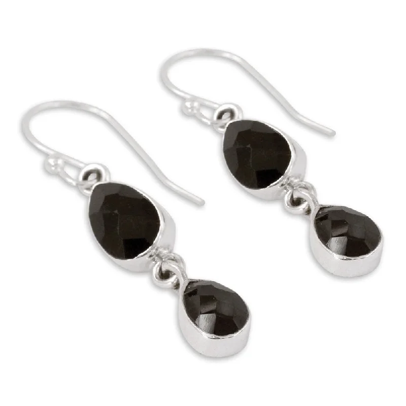 Handmade Sterling Silver 'Radha's Radiance' Onyx Earrings (India)