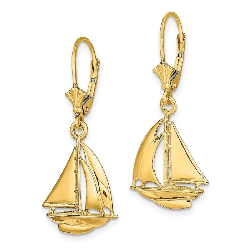 Diamond2Deal 14K Yellow Gold Sailboat Earrings with Leverback (L- 33.5 mm)