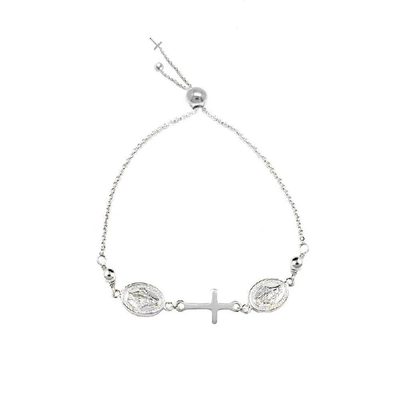 Italian Sterling Silver Adjustable Cross Faith Bracelet