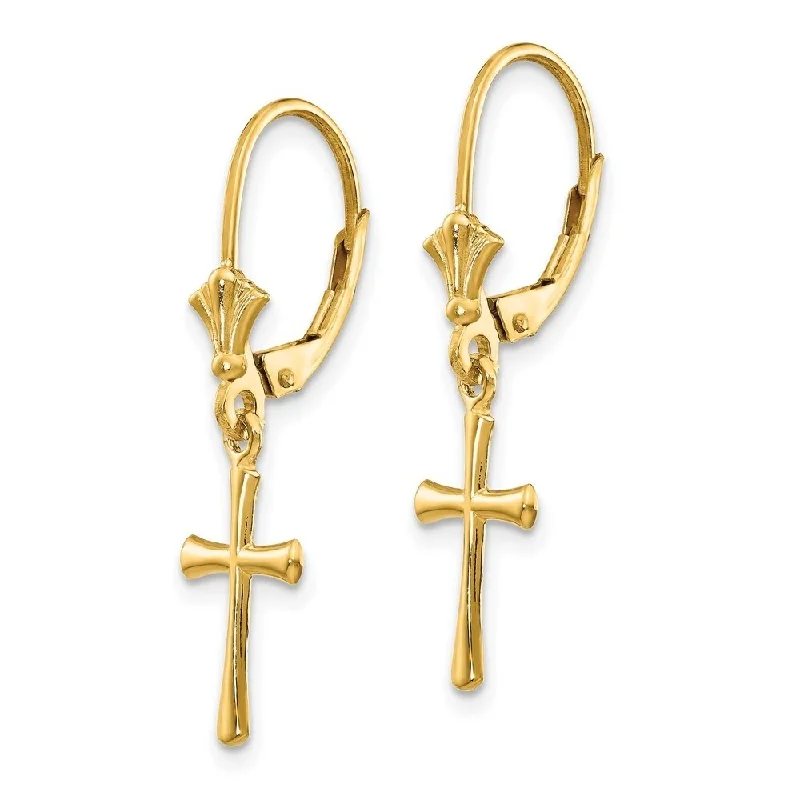 Diamond2Deal 14K Yellow Gold Polished Cross Dangle Earrings (L- 30.25 mm, W- 8 mm)