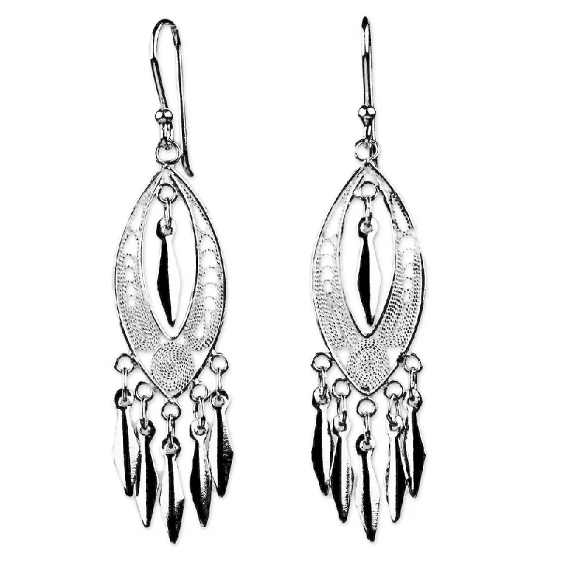 NOVICA Handmade Shining Spears Sterling Silver Filigree Chandelier Earrings (Thailand) - 2.2*0.5