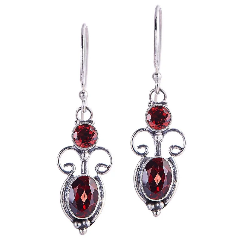 NOVICA Handmade Crown Princess Sterling Silver Garnet Earrings (Indonesia)