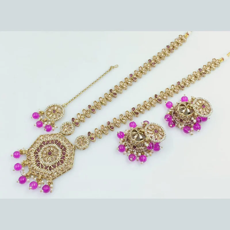 Rani Sati Jewels Gold Plated Crystal Stone And Beads Long Necklace Set