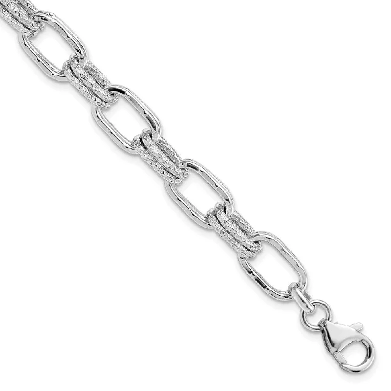 Sterling Silver 8mm Textured Double Link Chain Bracelet, 7.5 Inch