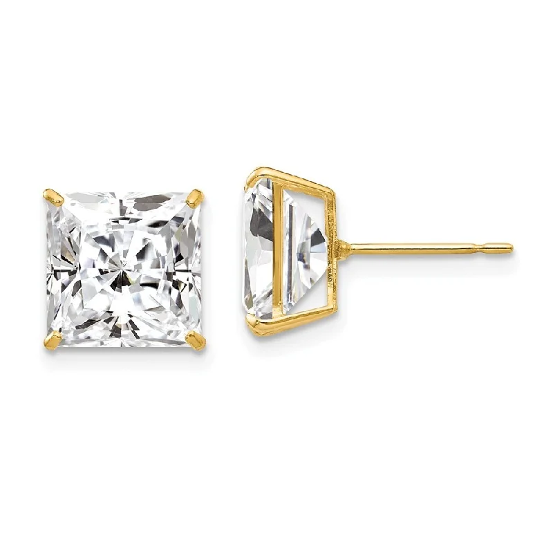 14k Yellow Gold 9mm Square CZ Stud Earrings (L-10 mm, W-10 mm)