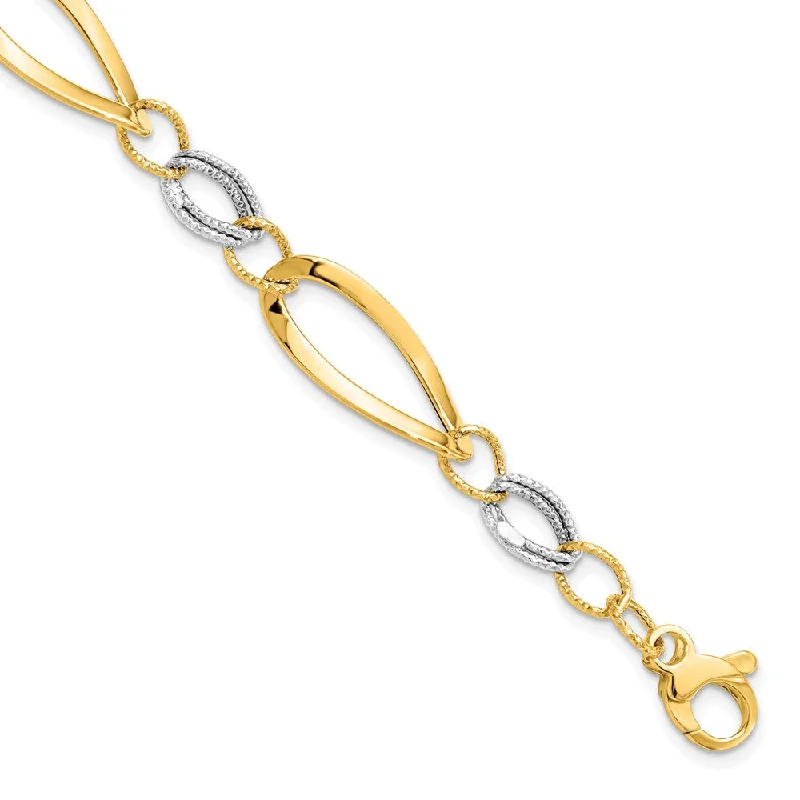 14k Two Tone Gold, 8mm Polished & Diamond Cut Adj. Chain Bracelet