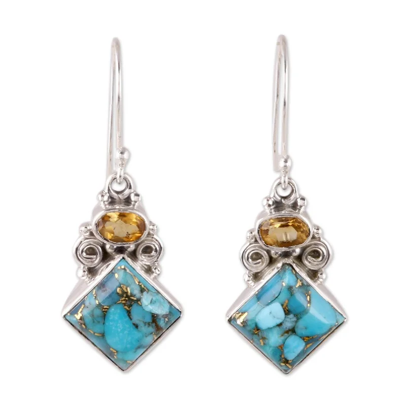 NOVICA Sky Fragments, Citrine and composite turquoise dangle earrings - 1.5*0.6