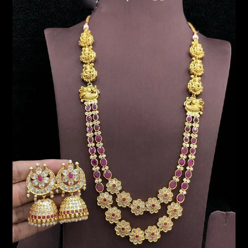 Manisha Jewellery Gold Plated Crystal And Pota Stone Temple Long Necklace Set