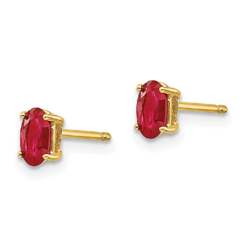 14k Yellow Gold Ruby Earrings (L-5 mm, W-3 mm)