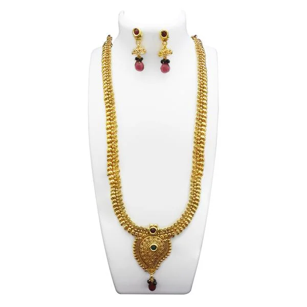 Utkrishtt Gold Plated Maroon Pota Stone Copper Necklace Set - 1108332