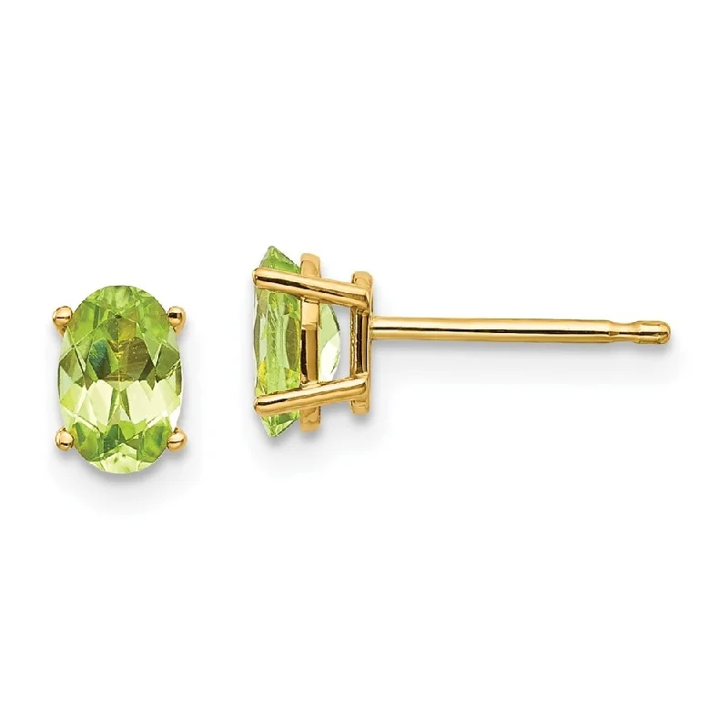 14k Yellow Gold 6x4 Oval August Peridot Stud Earrings (L-6 mm, W-4 mm)