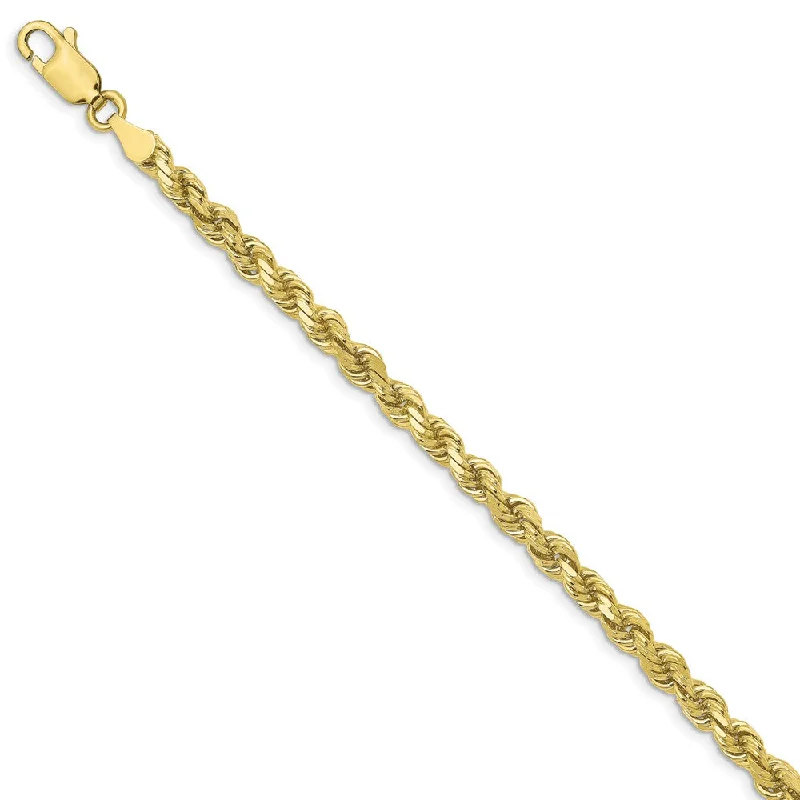 3.5mm 10k Yellow Gold Diamond Cut Solid Rope Chain Bracelet