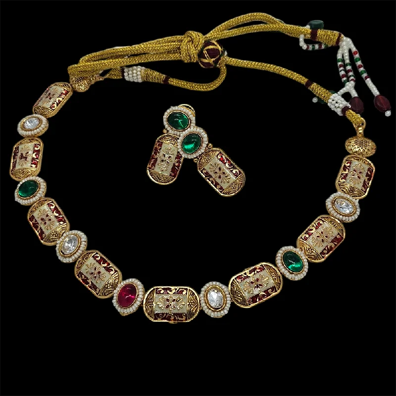 Nakoda Jewels Brass Copper Gold Plated Pota Stone Necklace Set