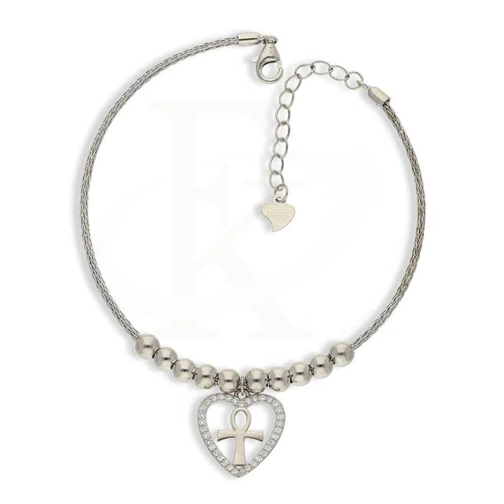 Sterling Silver 925 Cross In Heart Beads Bracelet - FKJBRLSL2369