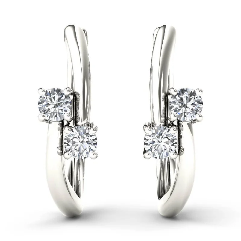 De Couer IGI Certified 10k White Gold 1/3ct TDW Diamond Two-Stone Diamond Hoop Earrings - White H-I