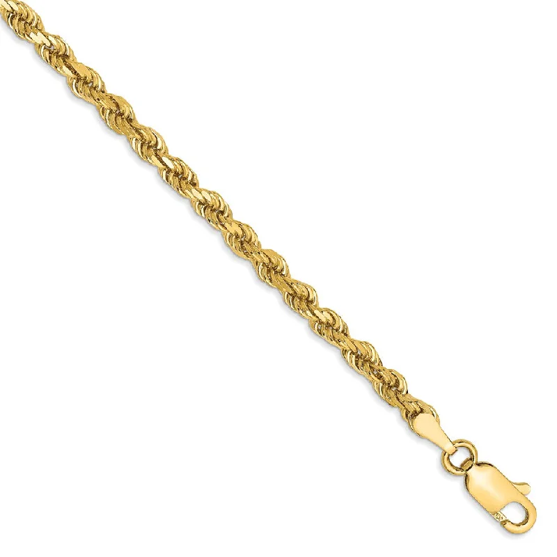 3.25mm, 14k Yellow Gold, D/C Solid Rope Chain Anklet or Bracelet