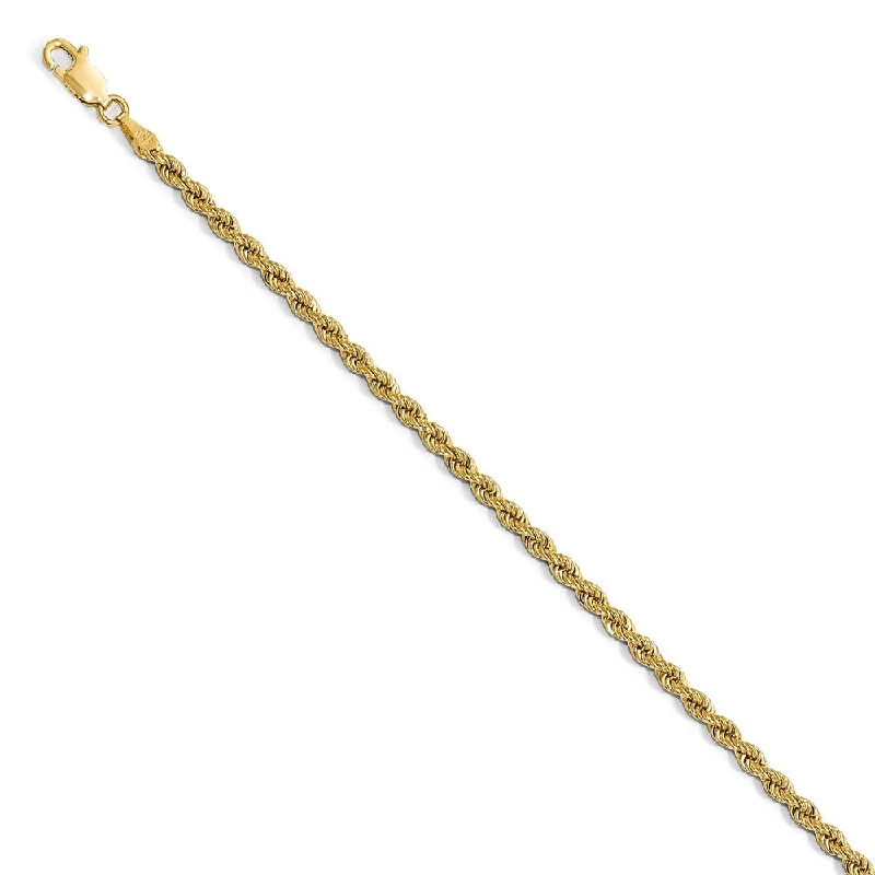 14k Yellow Gold 2.75mm Handmade Solid Classic Rope Chain Bracelet