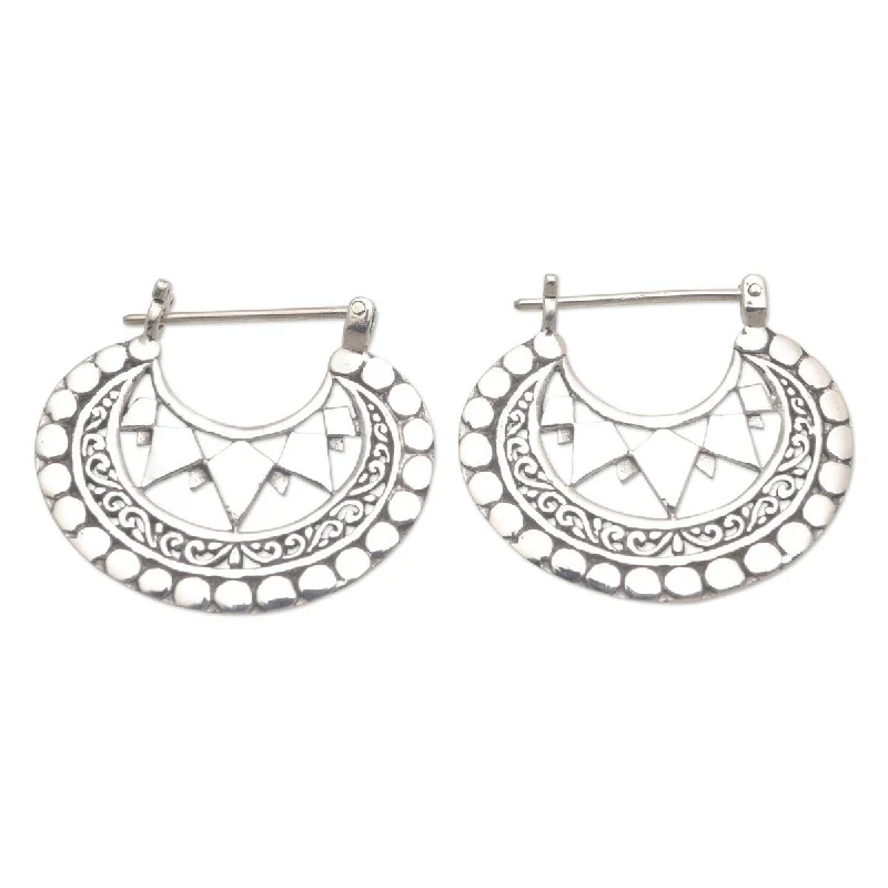 NOVICA Sharp Curves, Sterling silver hoop earrings - 1