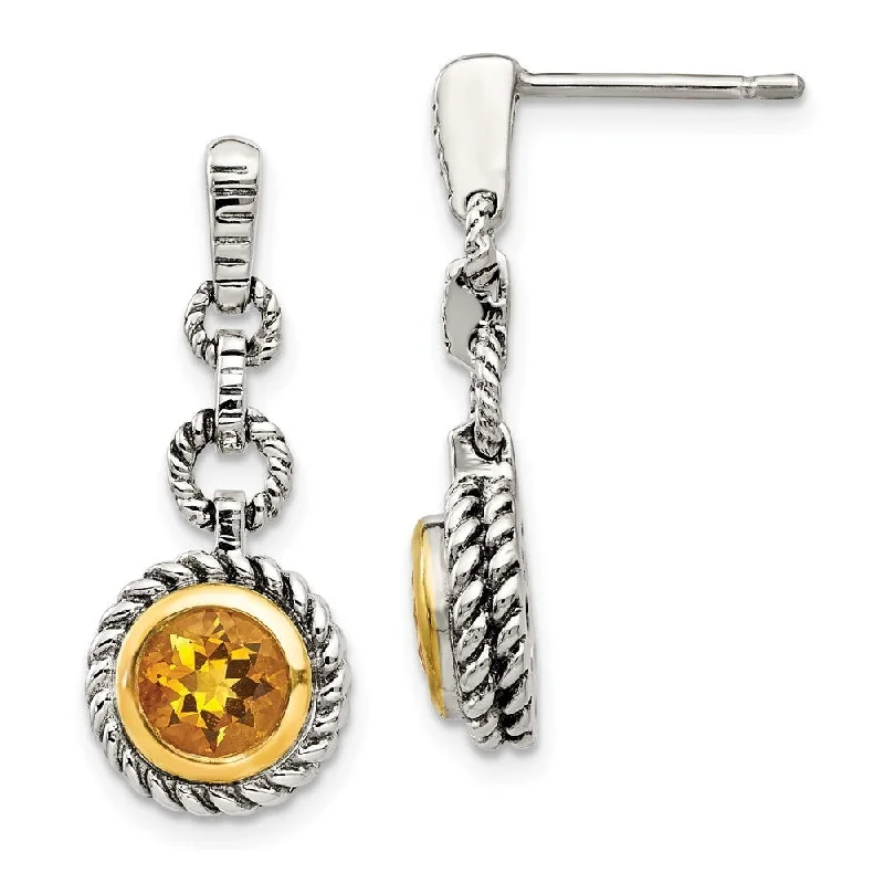 925 Sterling Silver Gold-tone Flash Gold- Plated Citrine Stud Earrings (L-23 mm, W-10 mm)