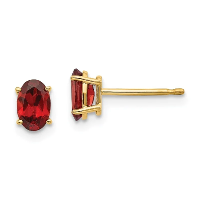 14k Yellow Gold Gemstone Stud Earrings - January (L-6.5 mm, W-4 mm)