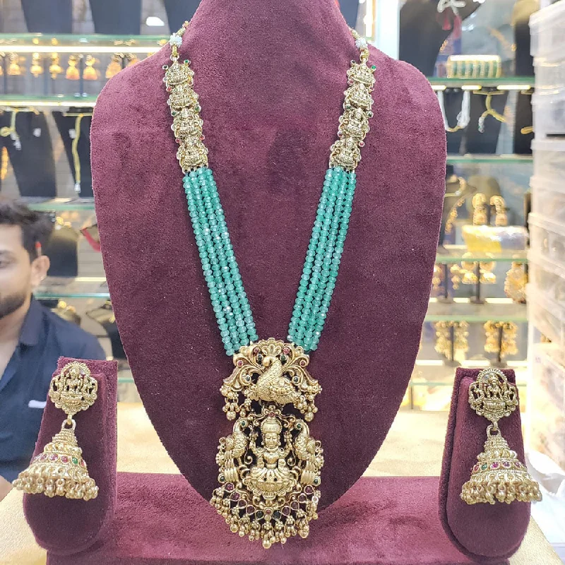 Manisha Jewellery Gold Plated Pota Stone And Pearl Temple Long Necklace Set